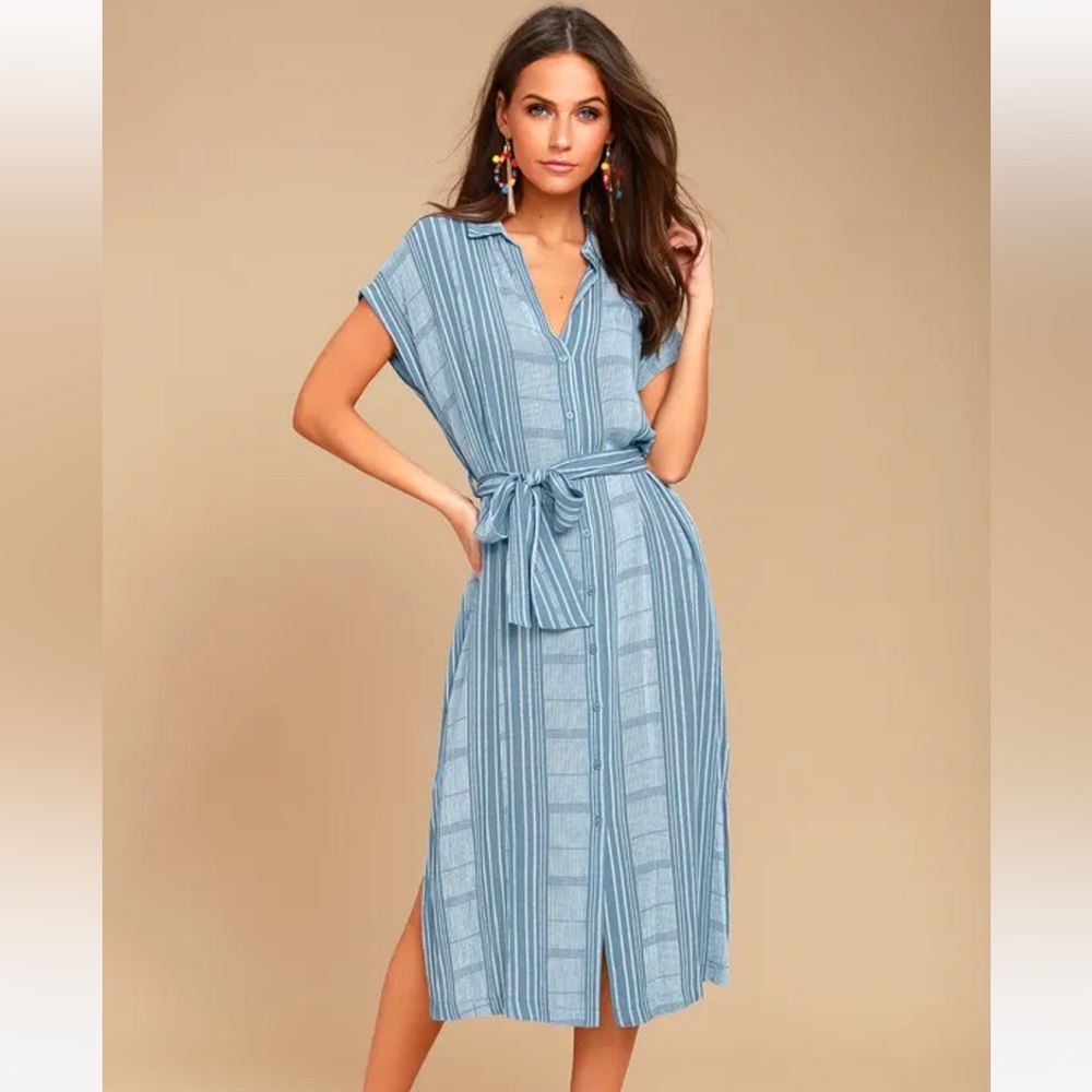 I'm the One Blue and White Striped Shirt Dress - Lulu’s